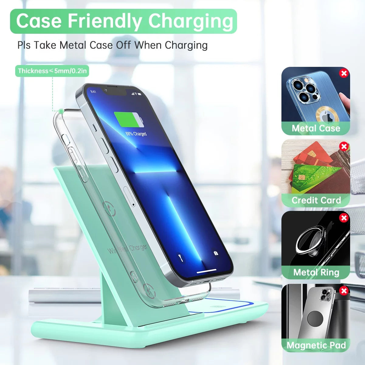Wireless Charger, 18W Fast Iphone Charging Station for Iphone 16/15/14/13/12/11/Pro Max/Plus, 3 in 1 Wireless Charging Stand for Iwatch SE 10/9/8/7/6/5/4/3, Airpods Pro/3/2 (W/ QC3.0 Adapter)