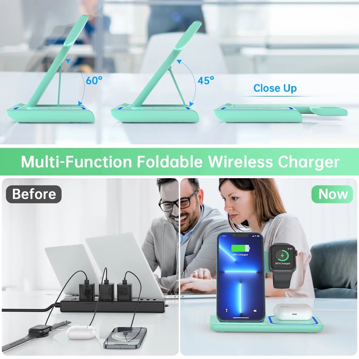 Wireless Charger, 18W Fast Iphone Charging Station for Iphone 16/15/14/13/12/11/Pro Max/Plus, 3 in 1 Wireless Charging Stand for Iwatch SE 10/9/8/7/6/5/4/3, Airpods Pro/3/2 (W/ QC3.0 Adapter)