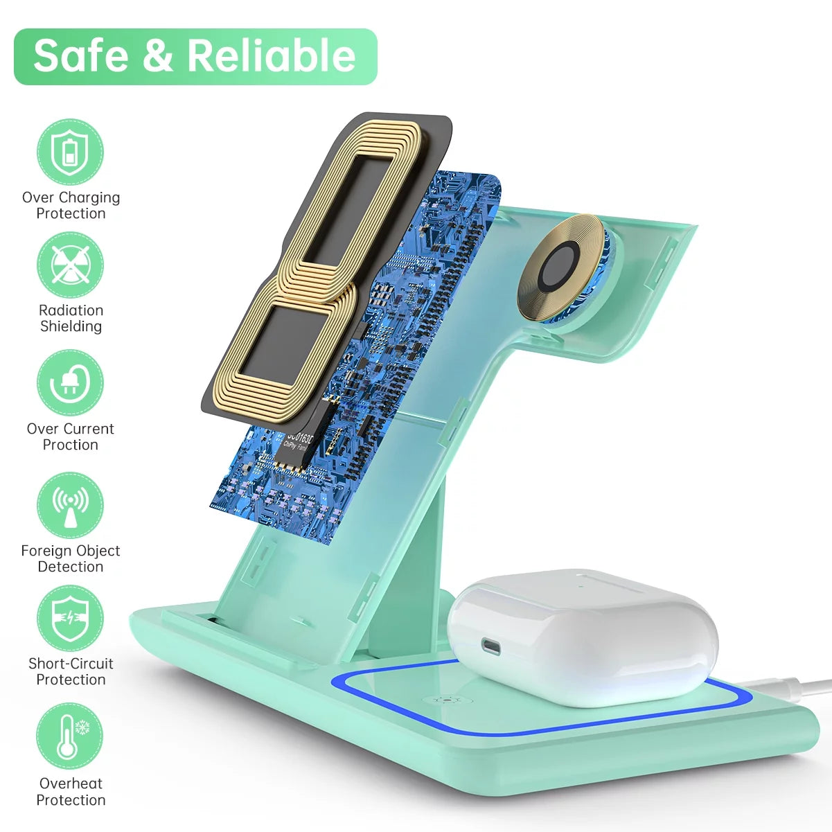 Wireless Charger, 18W Fast Iphone Charging Station for Iphone 16/15/14/13/12/11/Pro Max/Plus, 3 in 1 Wireless Charging Stand for Iwatch SE 10/9/8/7/6/5/4/3, Airpods Pro/3/2 (W/ QC3.0 Adapter)