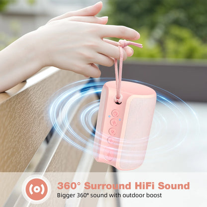 Bluetooth Speaker Portable, IPX7 Waterproof Wireless Outdoor Speaker, TWS Pairing, 12H Playtime, Pink