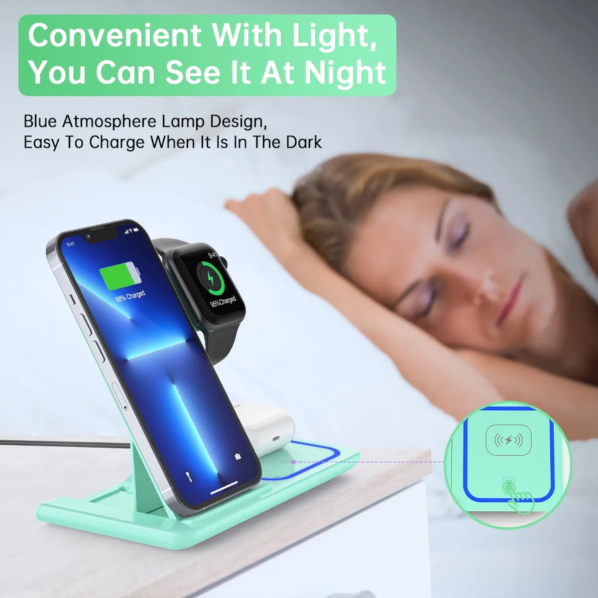 Wireless Charger, 18W Fast Iphone Charging Station for Iphone 16/15/14/13/12/11/Pro Max/Plus, 3 in 1 Wireless Charging Stand for Iwatch SE 10/9/8/7/6/5/4/3, Airpods Pro/3/2 (W/ QC3.0 Adapter)