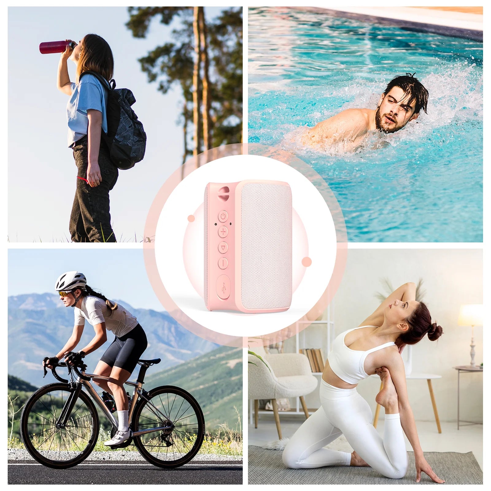 Bluetooth Speaker Portable, IPX7 Waterproof Wireless Outdoor Speaker, TWS Pairing, 12H Playtime, Pink